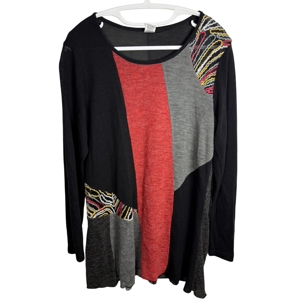 This & That XL Patchwork Embroidered Long Sleeve Top Tunic Boho Hippie Fall